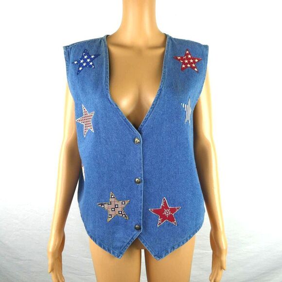 Vintage Kevin G. Sportswear Denim Vest Button Up One Size Stars Paisley Striped - Picture 1 of 9